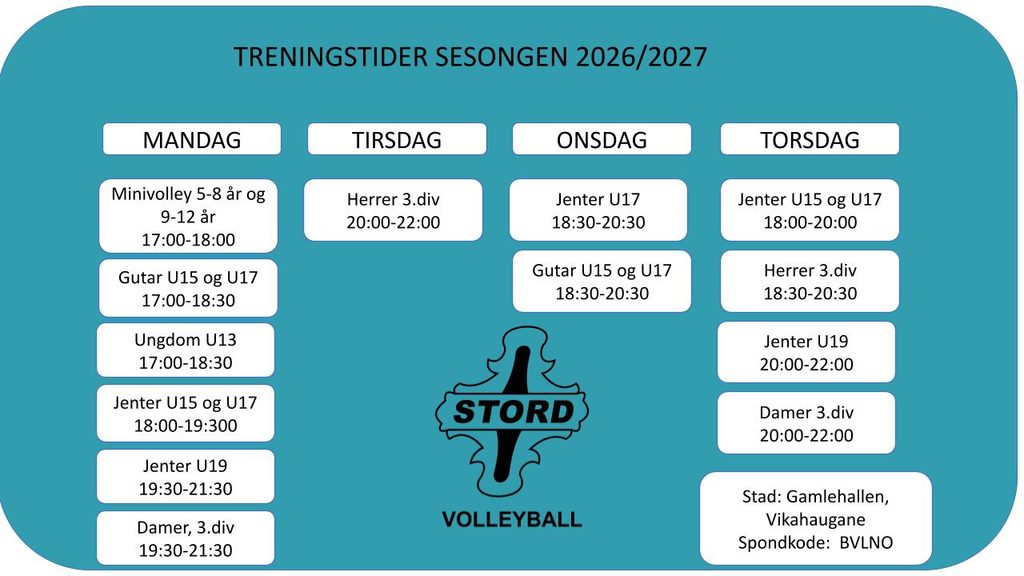 Treningstider Stord Volleyball